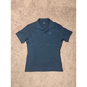 Arc'teryx Pelion Polo Men’s Large Blue Merino Wool Blend Short Sleeve Shirt
